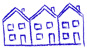 hand drawn 3 terraced houses
